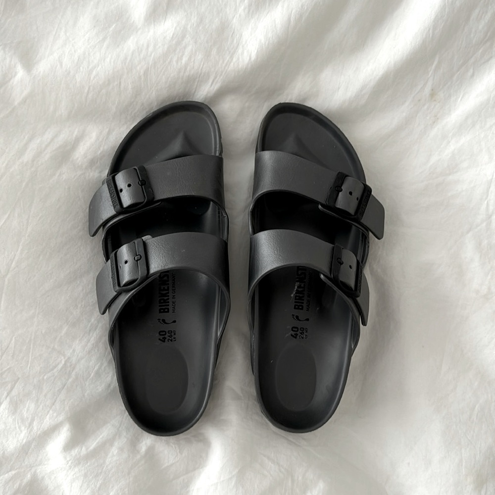 Birkenstock EVA Arizona slides dark grey. Worn only a few times. Size 40 w9.